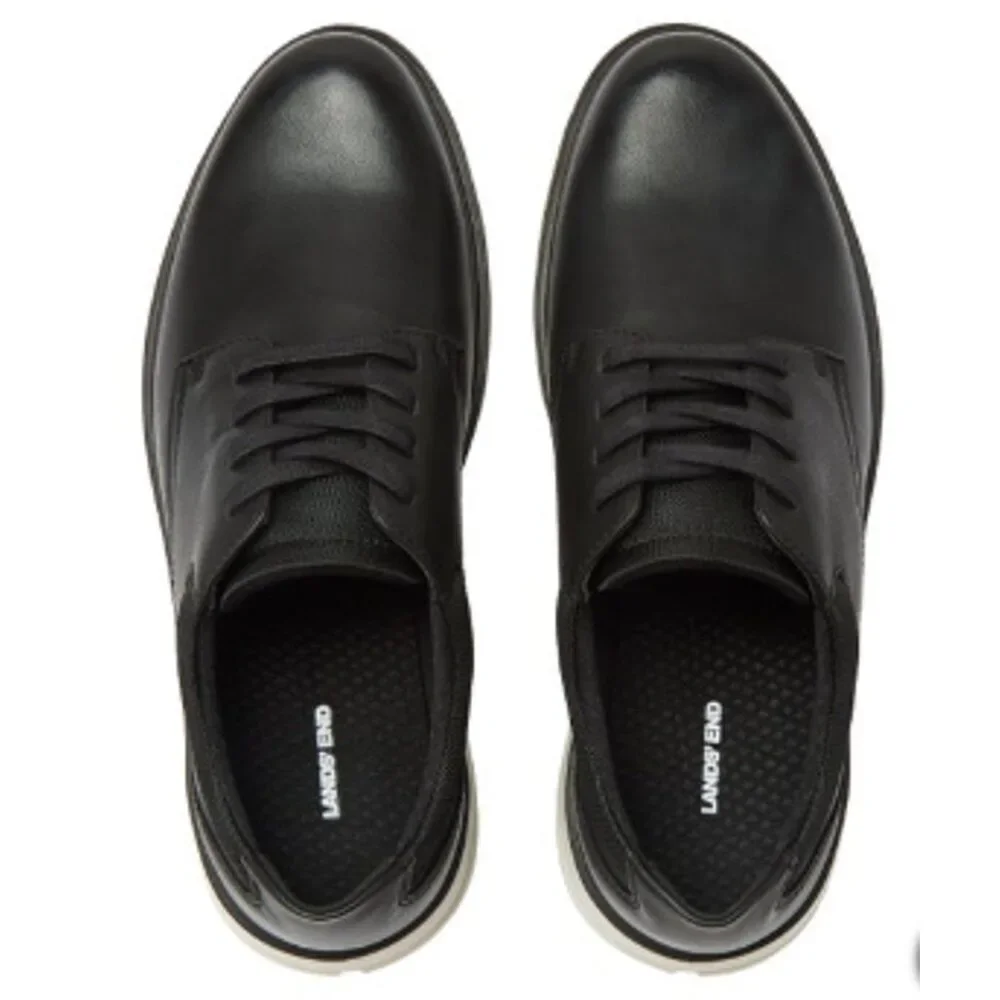 Lands' End Mens Size 11 Black Faux Leather Lace Up Sport Oxford Casual Shoes